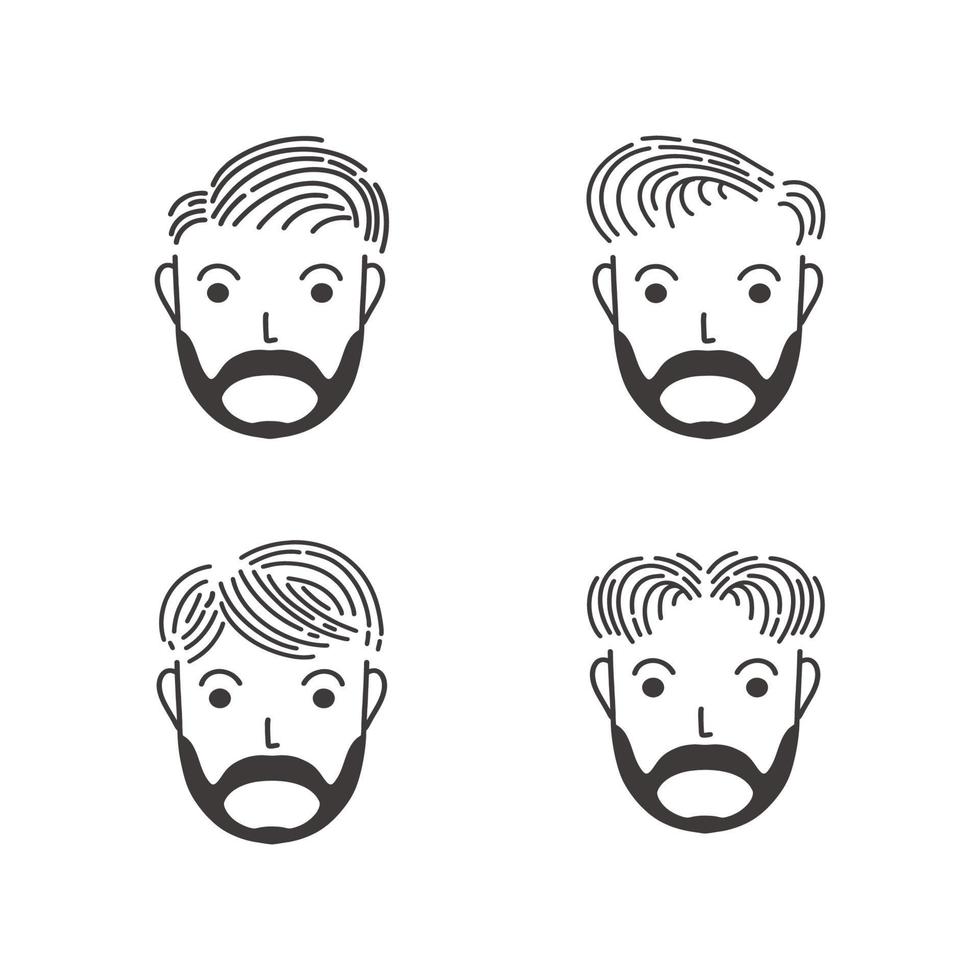 homme barbu avec plusieurs coiffures logo de style dessin au trait vecteur
