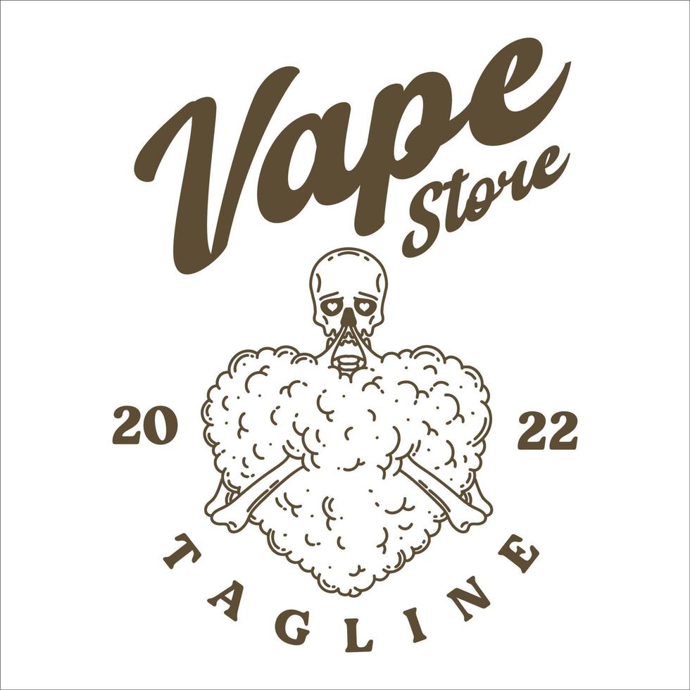 logo de magasin de vape avec crâne étreint dessin au trait coeur vecteur