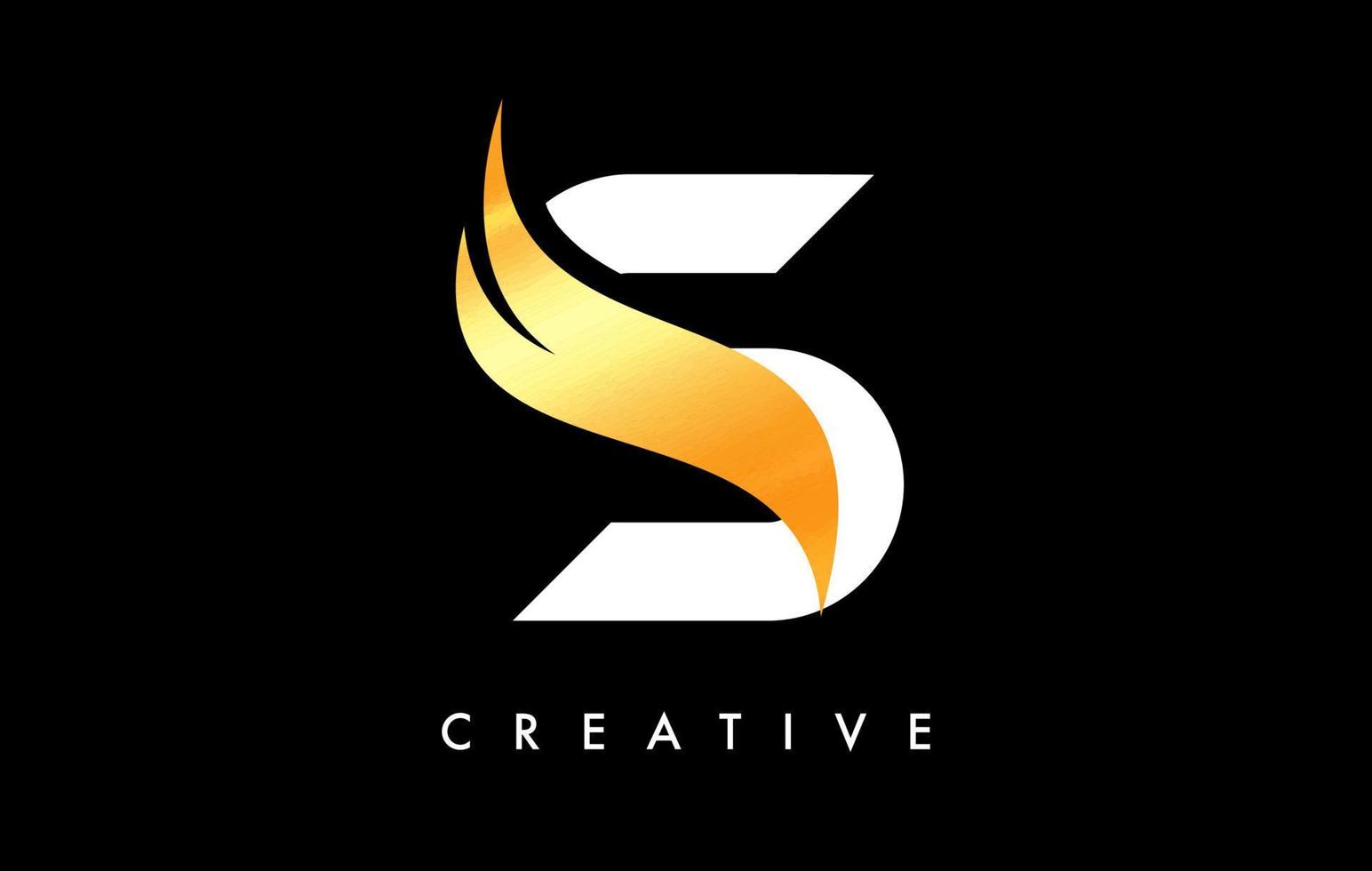 création d'icône de logo lettre s avec swoosh doré et vecteur de forme de coupe incurvée créative