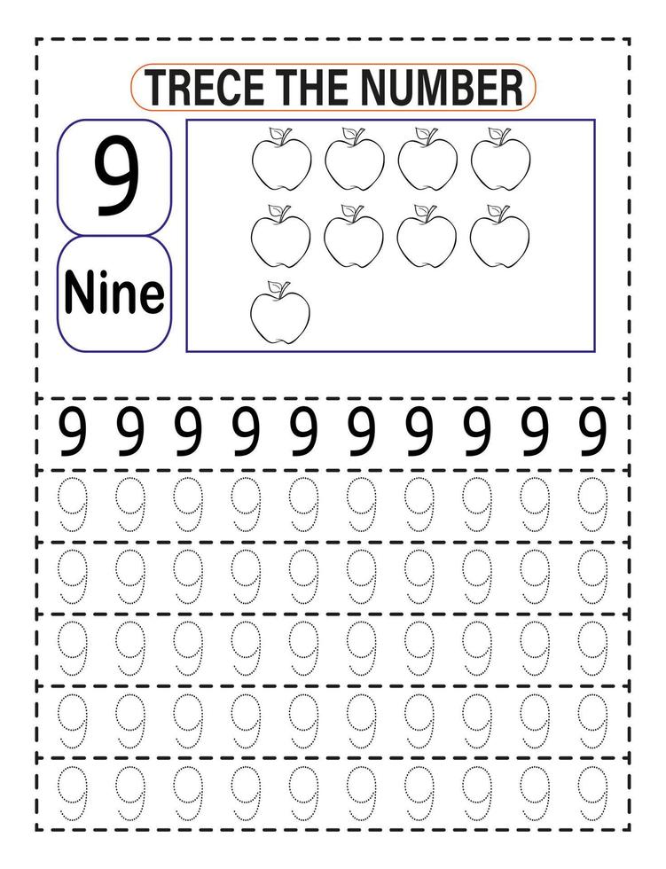 tracer le numéro pour les enfants d'âge préscolaire ou de maternelle pour améliorer les compétences de base en écriture vecteur
