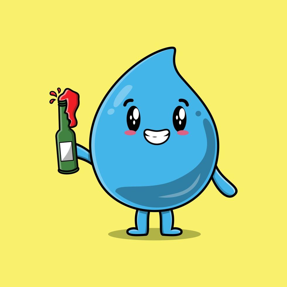 goutte d'eau de personnage de dessin animé mignon avec une bouteille de soda vecteur