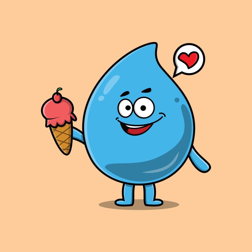 personnage de dessin animé mignon goutte d'eau tenir la crème glacée vecteur