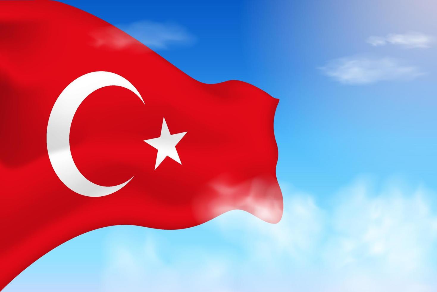 drapeau de la Turquie dans les nuages. drapeau de vecteur agitant dans le ciel. illustration de drapeau réaliste de la fête nationale. vecteur de ciel bleu.