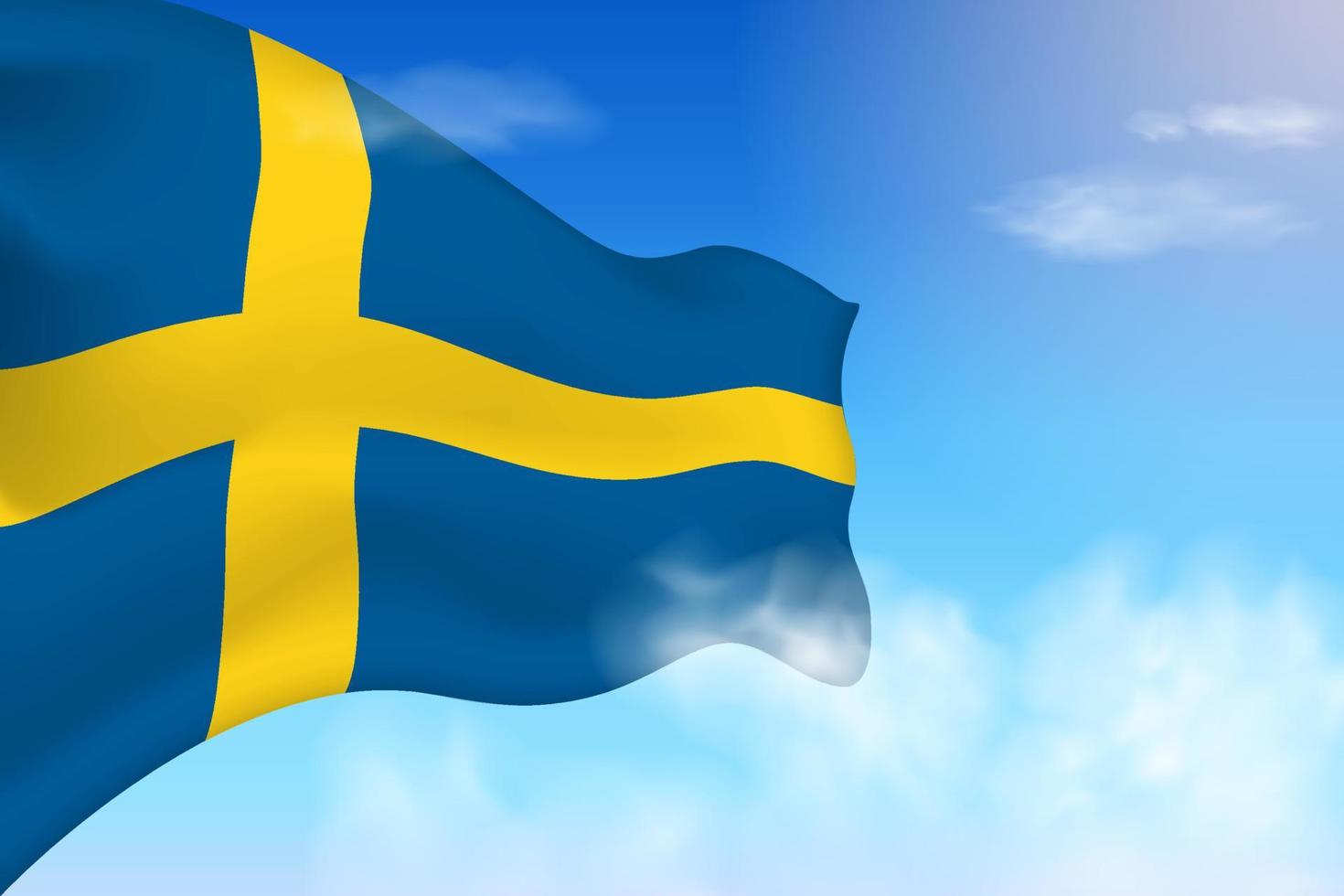 drapeau suédois dans les nuages. drapeau de vecteur agitant dans le ciel. illustration de drapeau réaliste de la fête nationale. vecteur de ciel bleu.