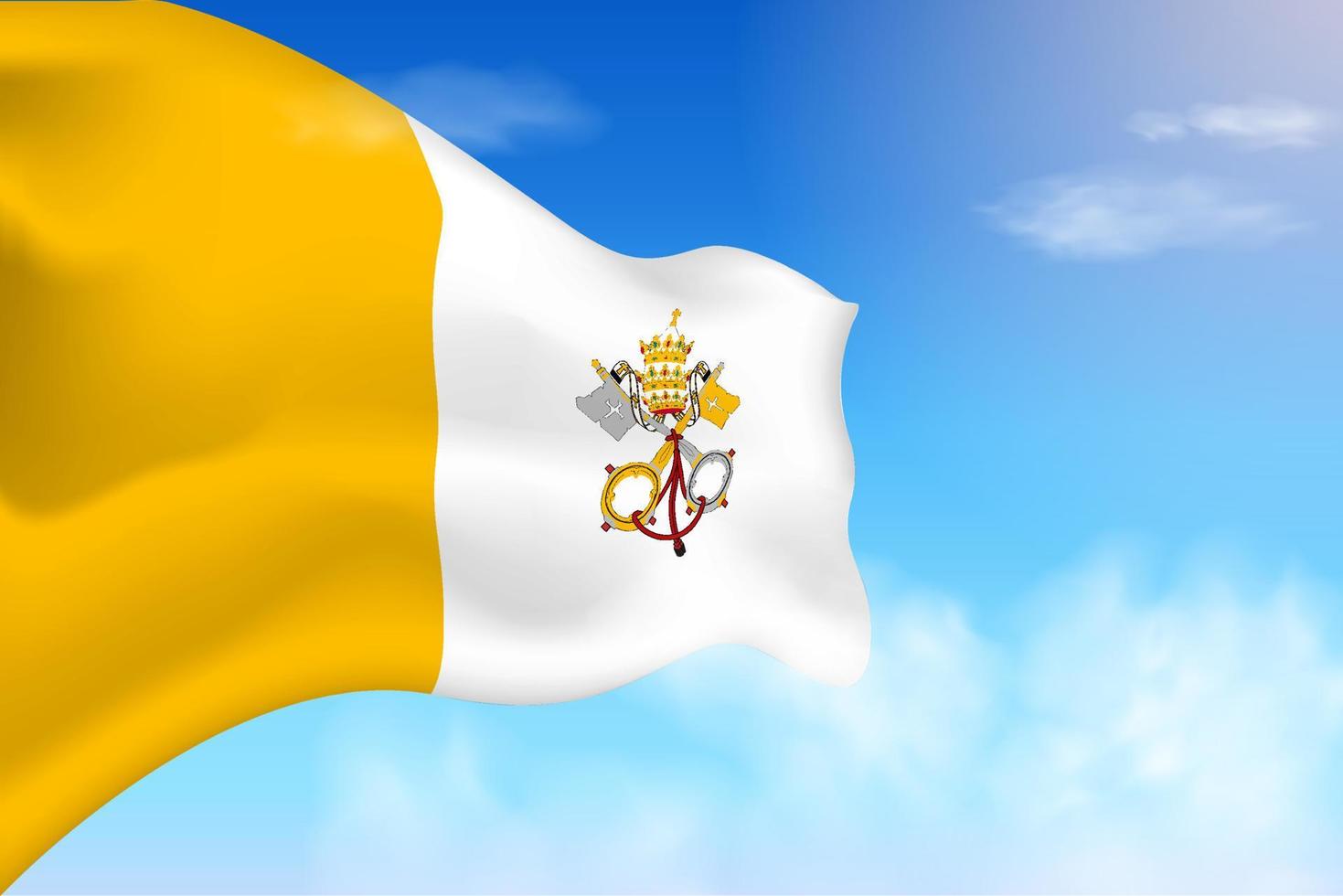 drapeau de la cité du vatican dans les nuages. drapeau de vecteur agitant dans le ciel. illustration de drapeau réaliste de la fête nationale. vecteur de ciel bleu.
