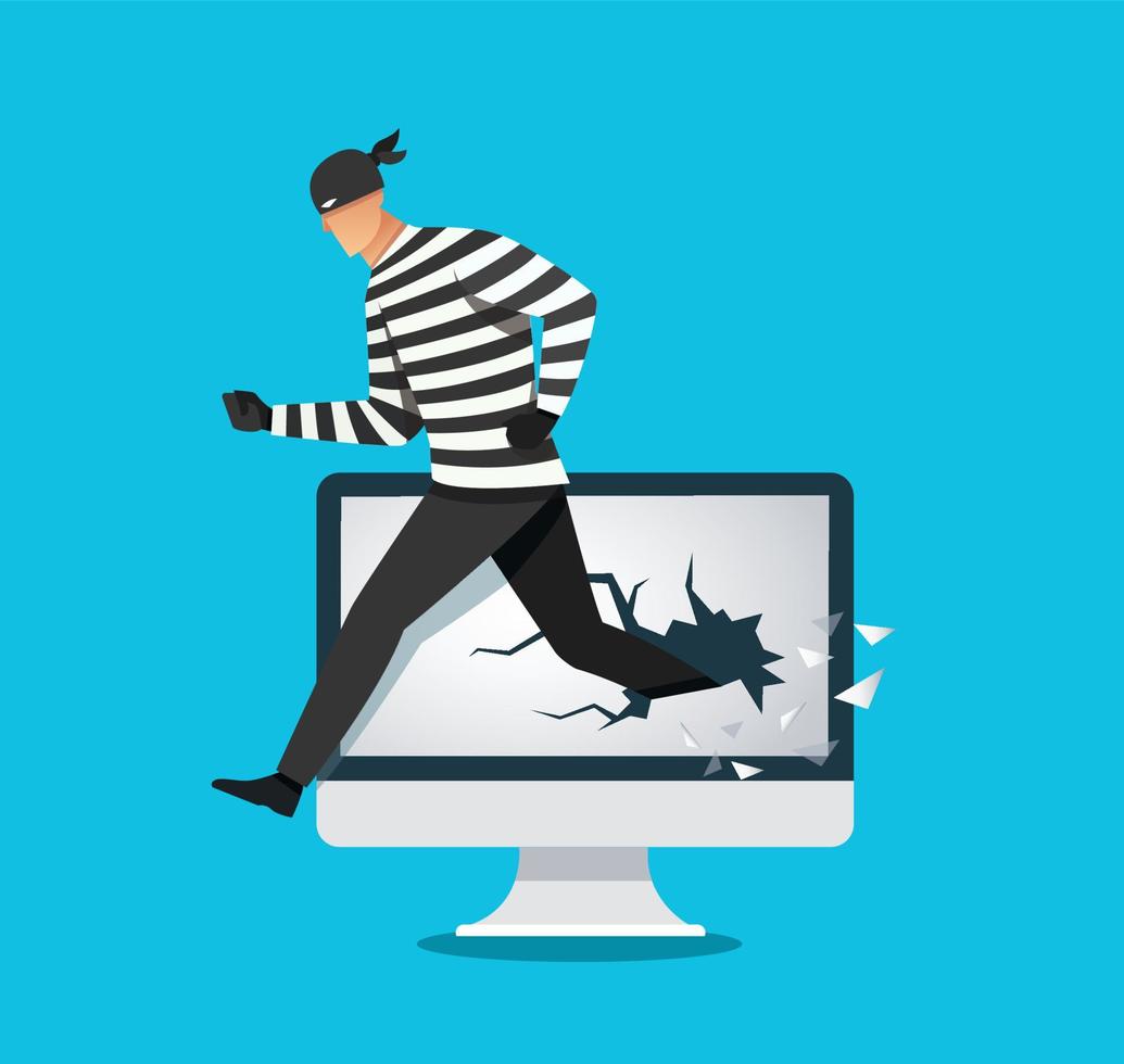 hacker, voleur piratant un ordinateur. illustration vectorielle vecteur