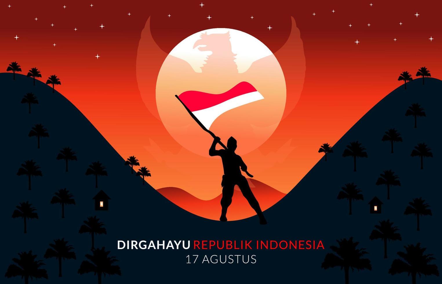 fête de l'indépendance de l'indonésie avec scène de montagne et de palmiers vecteur