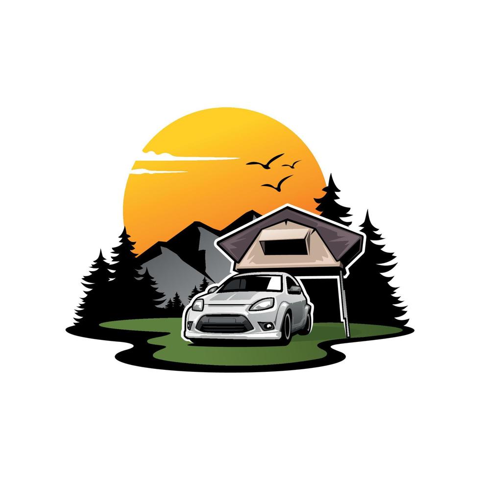voiture de ville avec toit tente illustration logo vecteur