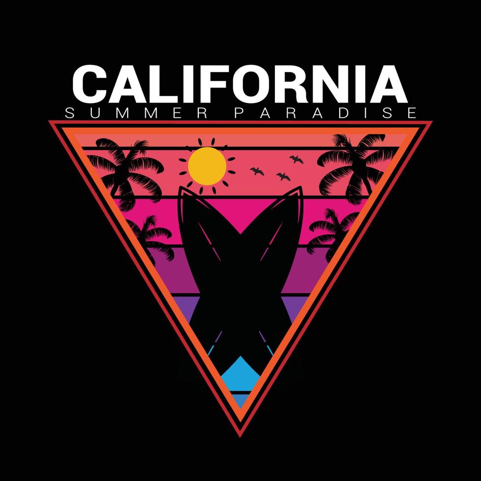 californie océan côté style vintage t-shirt et vêtements design tendance avec silhouettes de palmiers, typographie, impression, illustration vectorielle vecteur