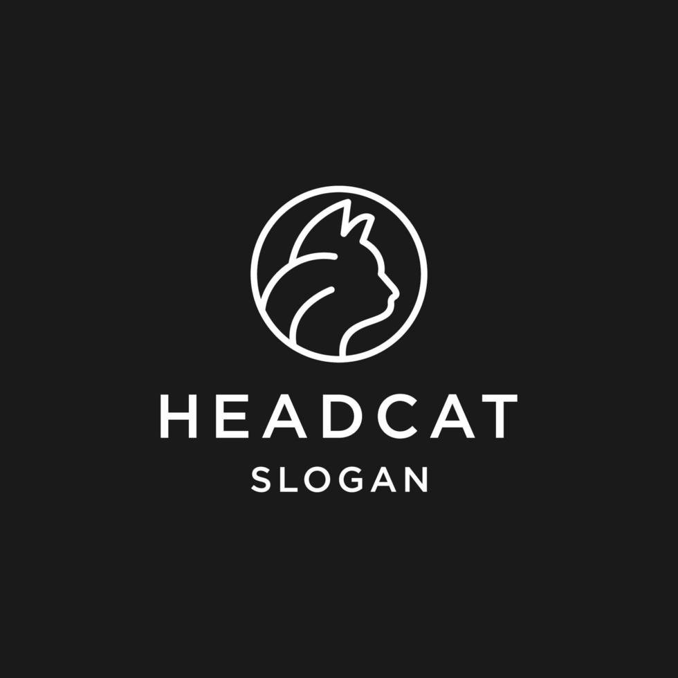icône d'art de ligne de logo de chat de tête dans le fond noir vecteur