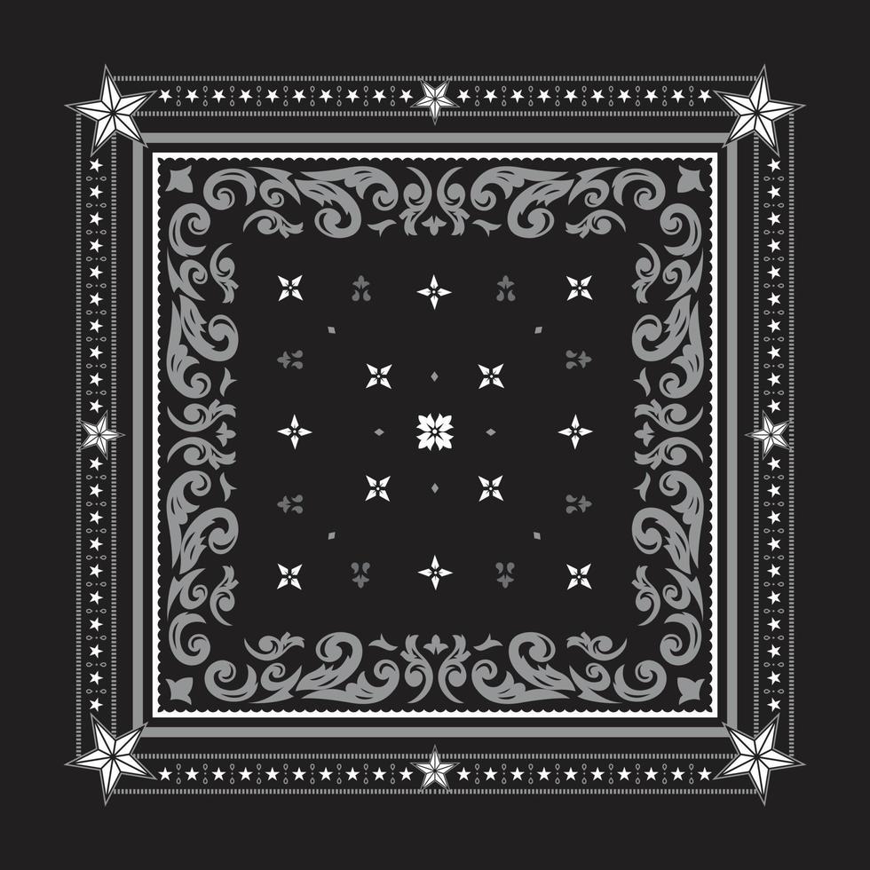 bandana imprimé ornement étoile noir et blanc vecteur premium