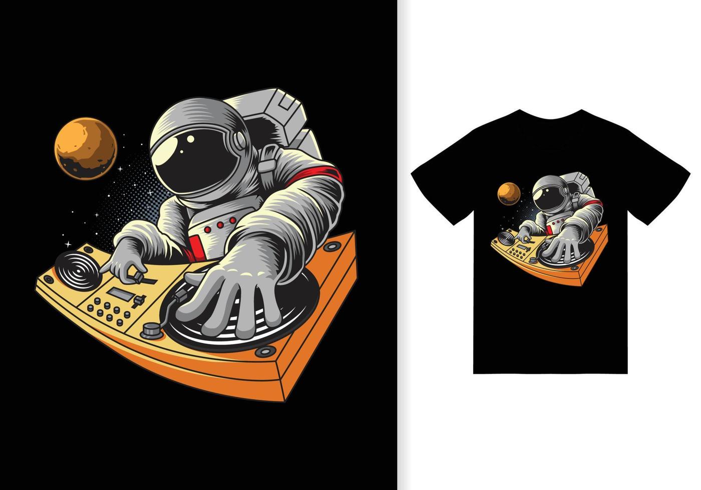 astronaute jouant dj dans l'illustration de l'espace avec vecteur premium de conception de tshirt