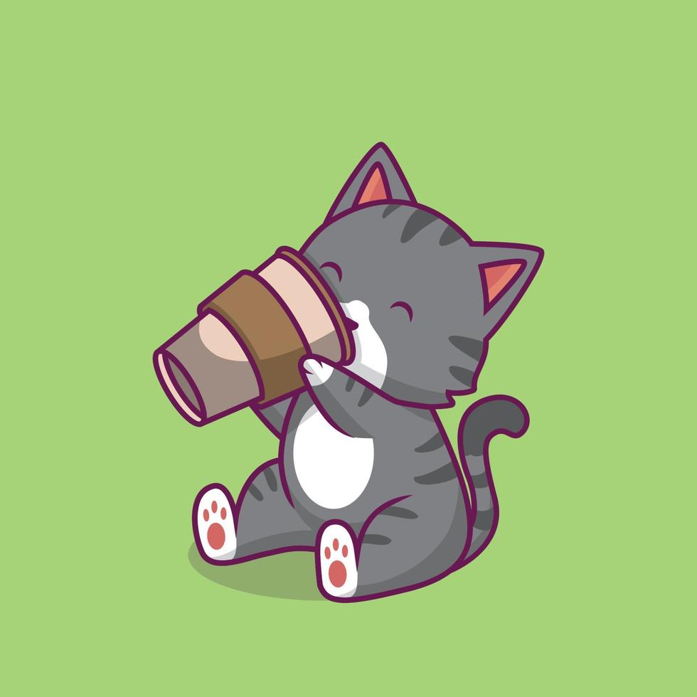 illustration de dessin animé de café de boisson de chat mignon vecteur