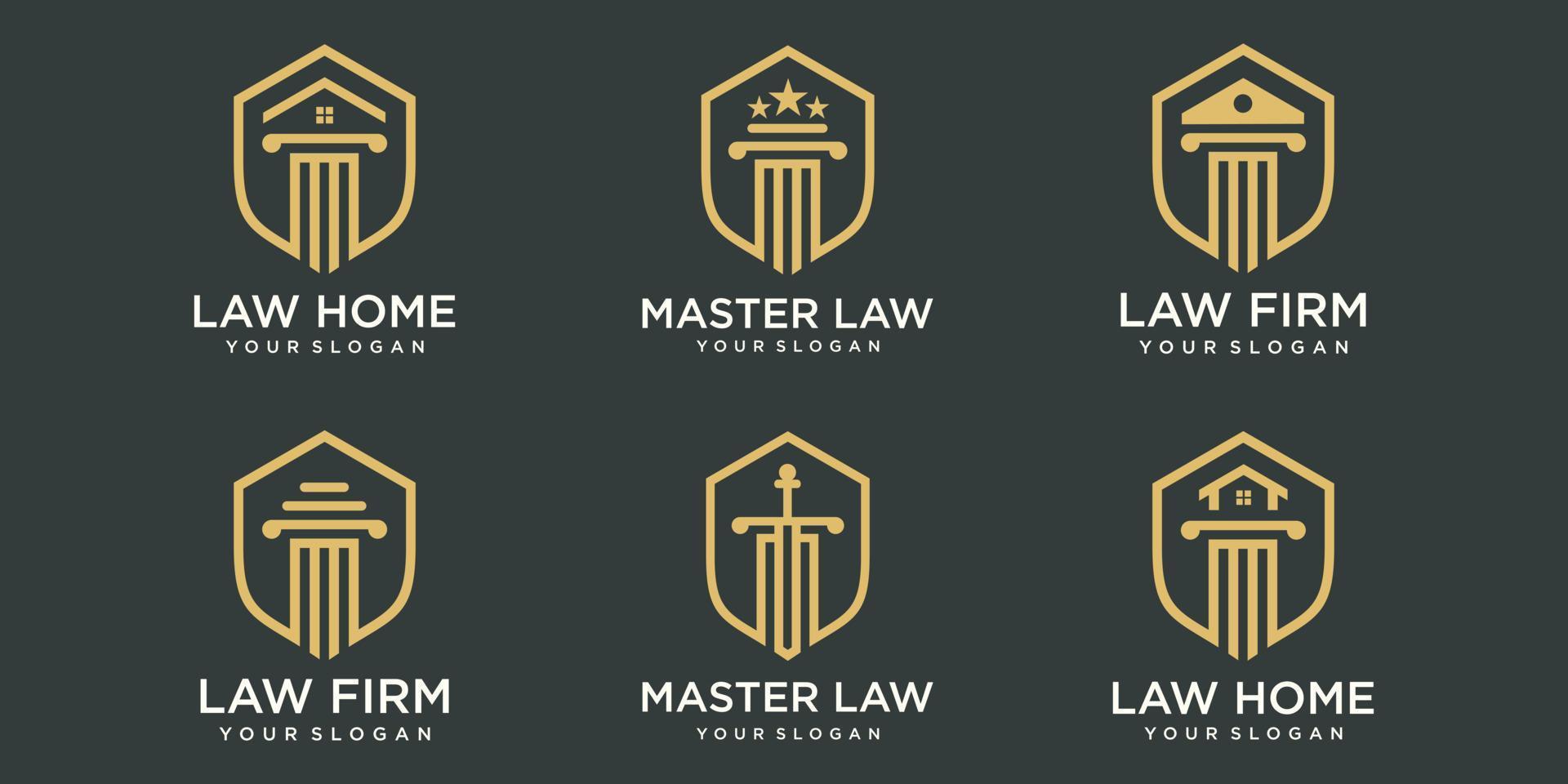 ensemble de pilier élégant, cabinet d'avocats, modèle de conception de logo d'avocat vecteur