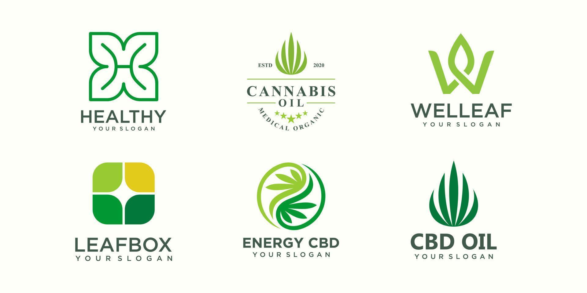 logo de cannabis créatif et jeu d'icônes. vecteur de modèle de conception.