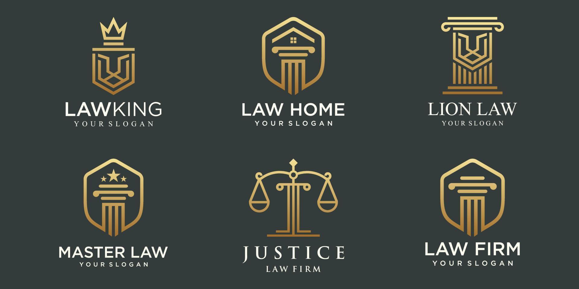 logotypes de cabinet d'avocats sertis d'échelles de justice, vecteur d'illustrations de pilier.