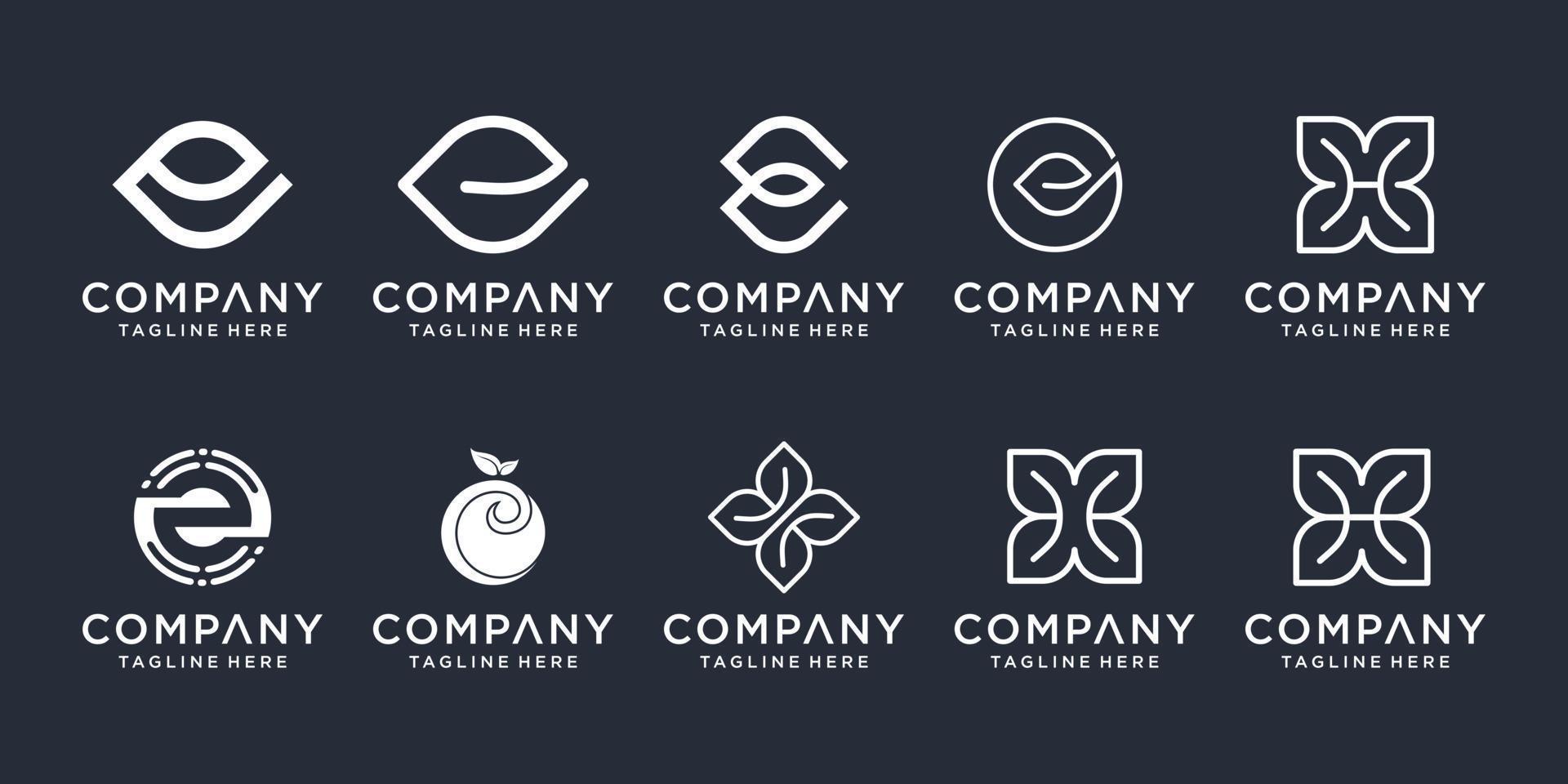 ensemble de modèle de conception de logo abstrait lettre initiale e et h. icônes pour les affaires de luxe, nature, spa, simple. vecteur