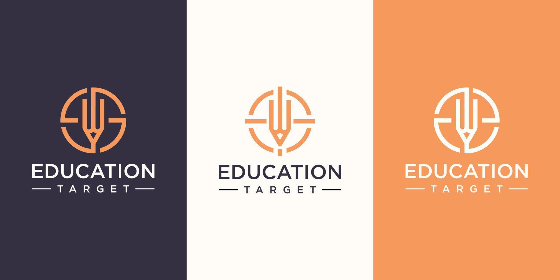 modèle de conceptions de logo d'éducation cible. crayon de symbole combiné avec le signe cible. vecteur