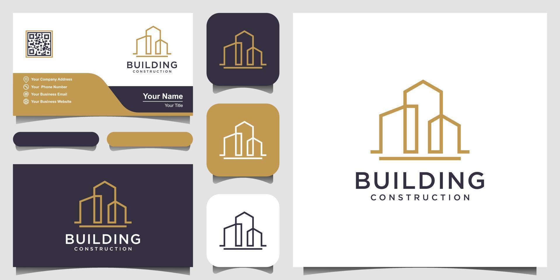 création de logo de construction avec style d'art en ligne. résumé de la construction de la ville pour l'inspiration de conception de logo et la conception de cartes de visite vecteur