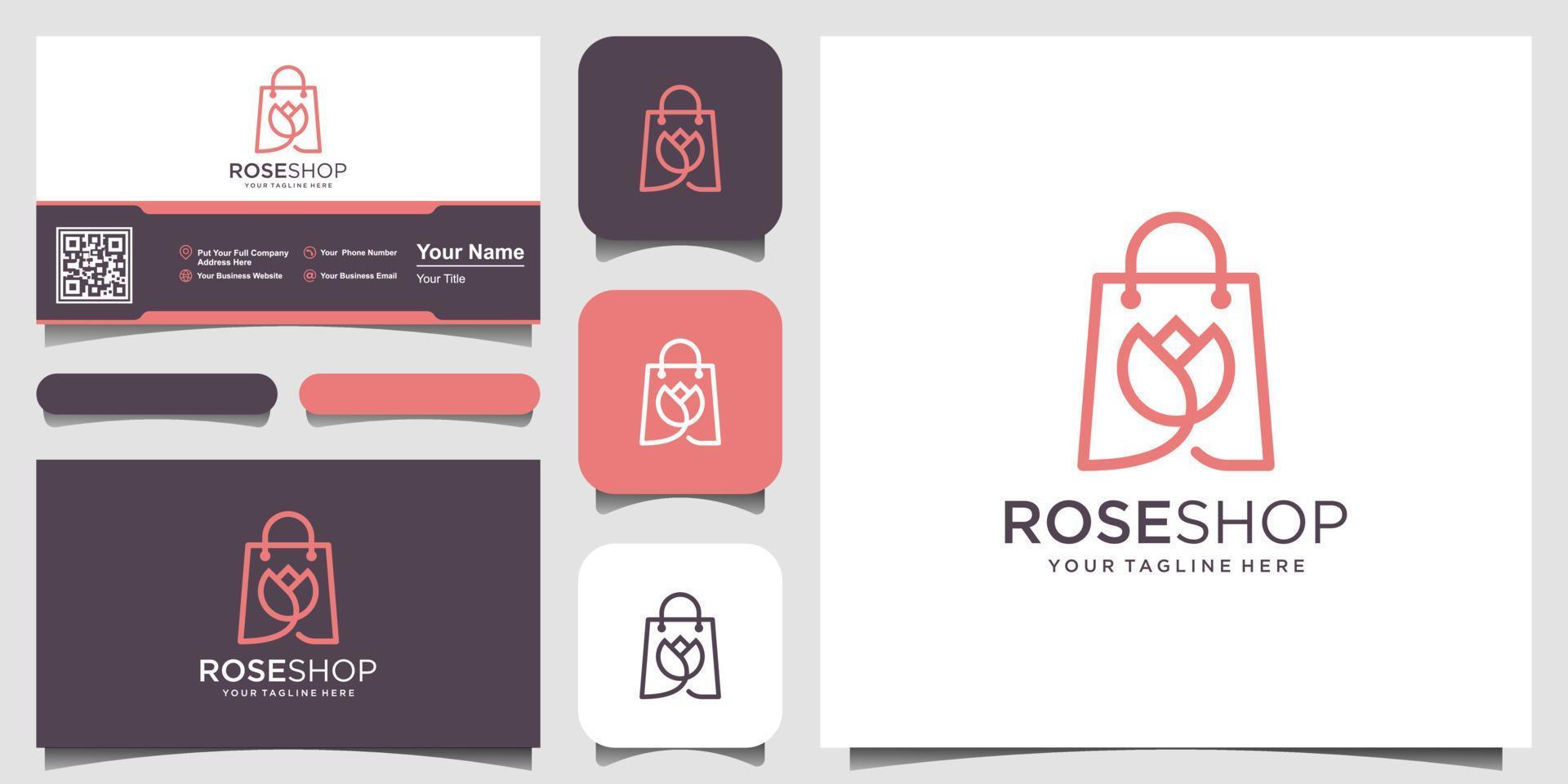 modèle de conceptions de logo de boutique rose, sac combiné avec fleur. vecteur