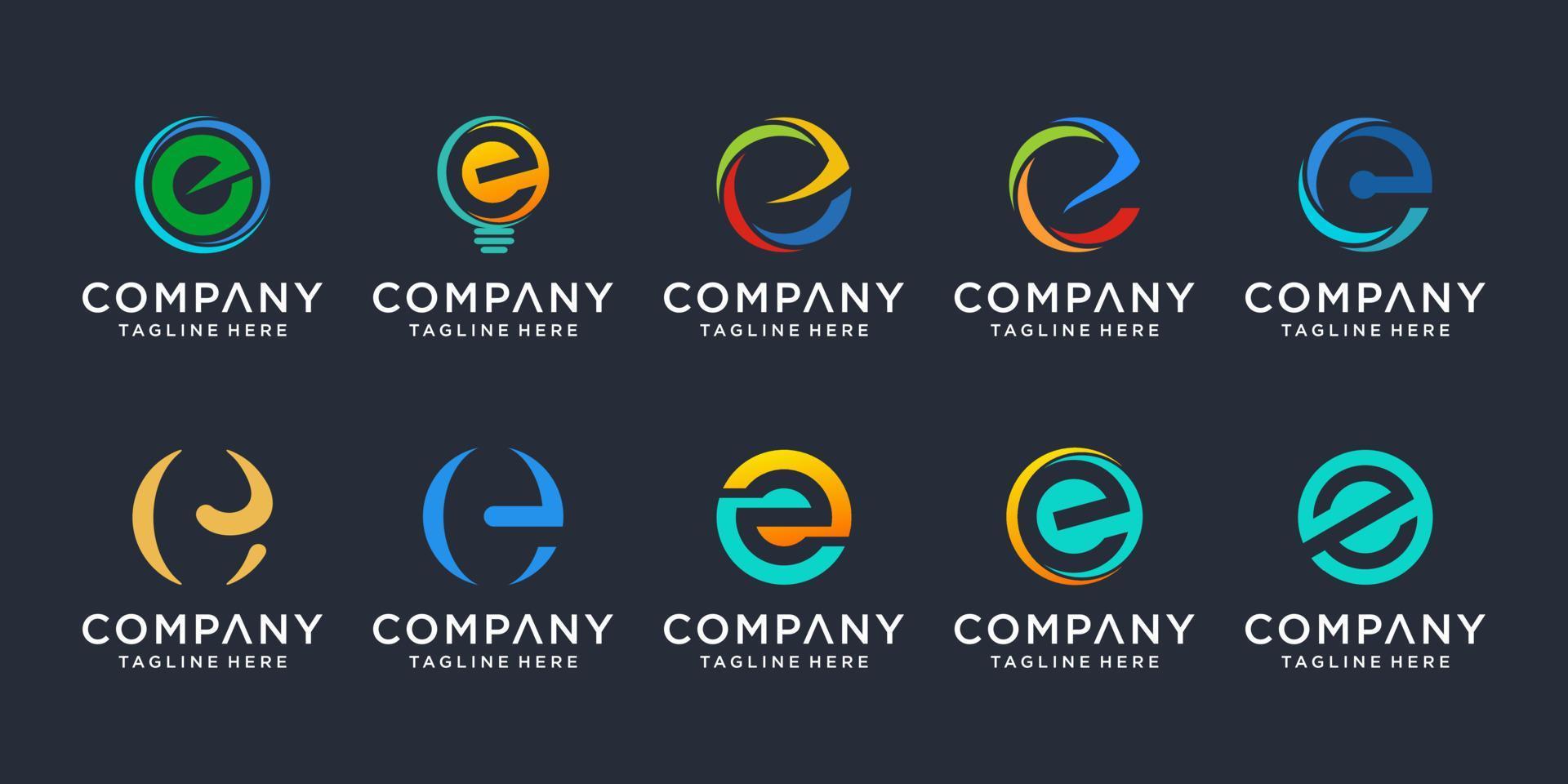 ensemble de modèle de conception de logo créatif lettre e. icônes pour les affaires de la finance, du conseil, simples. vecteur
