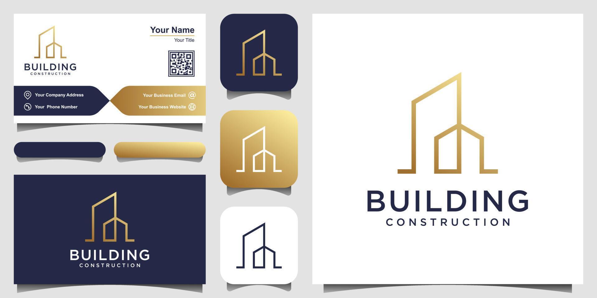 création de logo de construction avec style d'art en ligne. résumé de la construction de la ville pour l'inspiration de conception de logo et la conception de cartes de visite vecteur