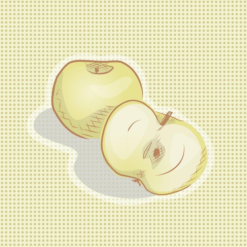 illustration vectorielle de pomme verte mûre et moitié. croquis dessiné à la main. vecteur