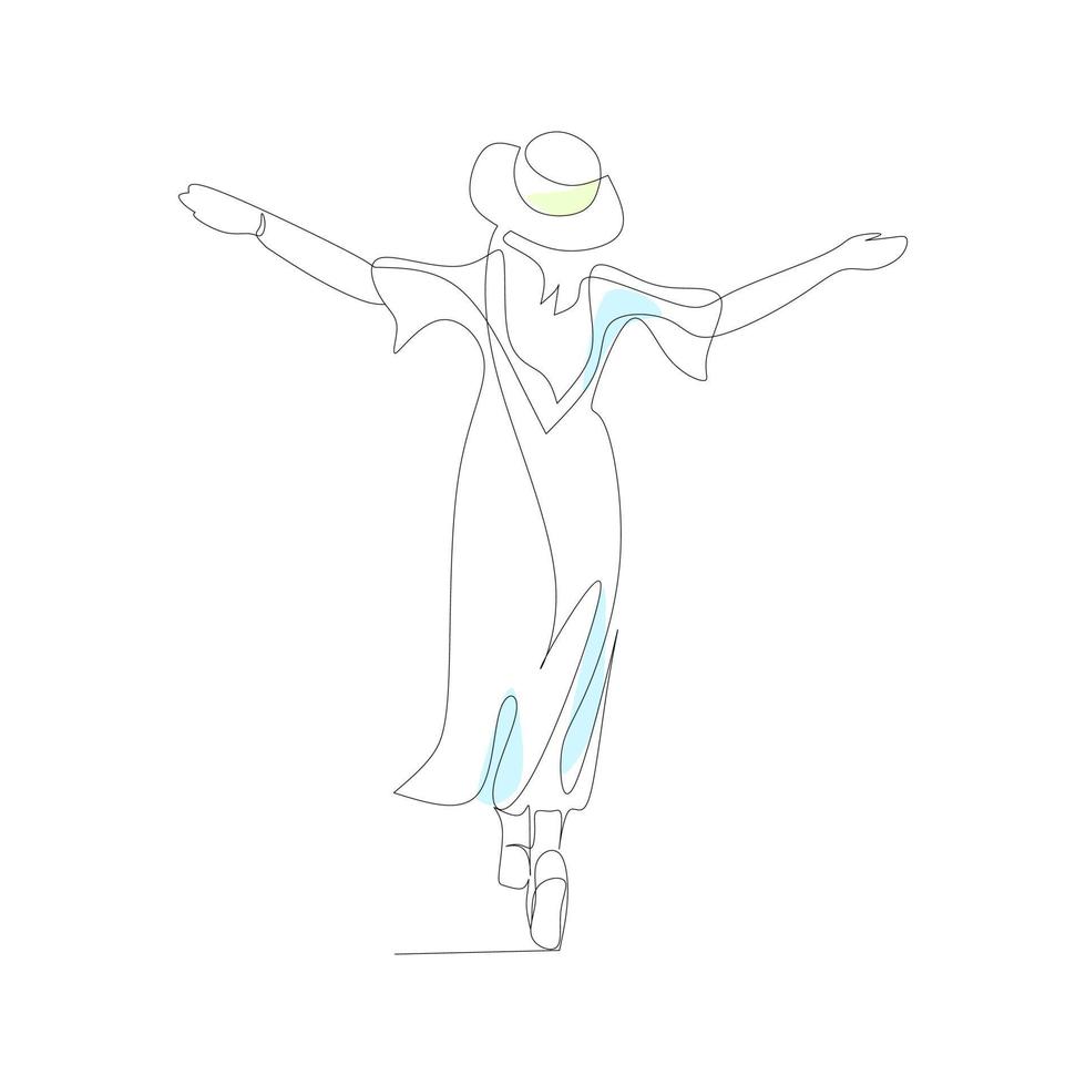 illustration vectorielle d'une femme vêtue d'une robe dessinée dans un style d'art en ligne vecteur