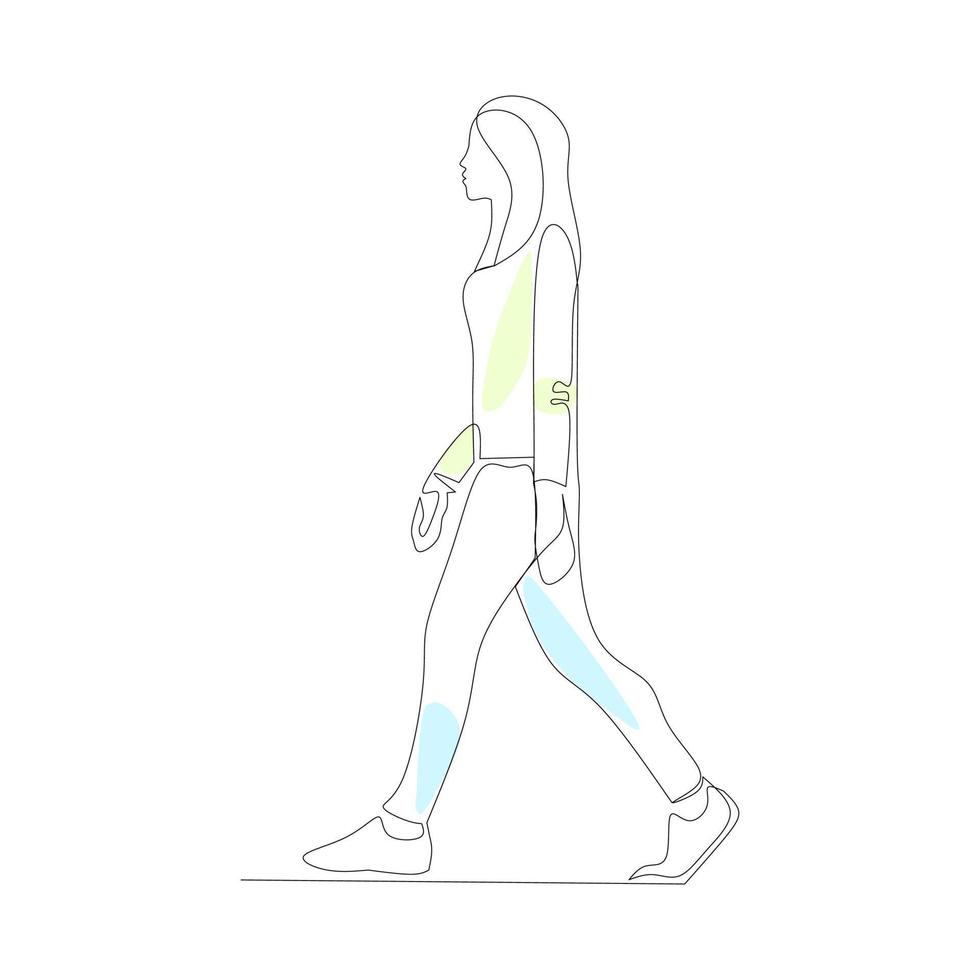 illustration vectorielle d'une femme qui marche dessinée dans un style d'art en ligne vecteur