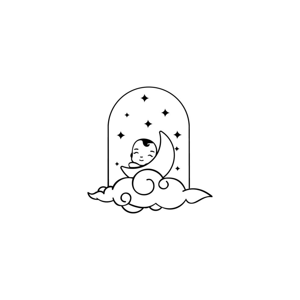 illustration vectorielle d'un bébé qui dort sur la lune. fond blanc. vecteur