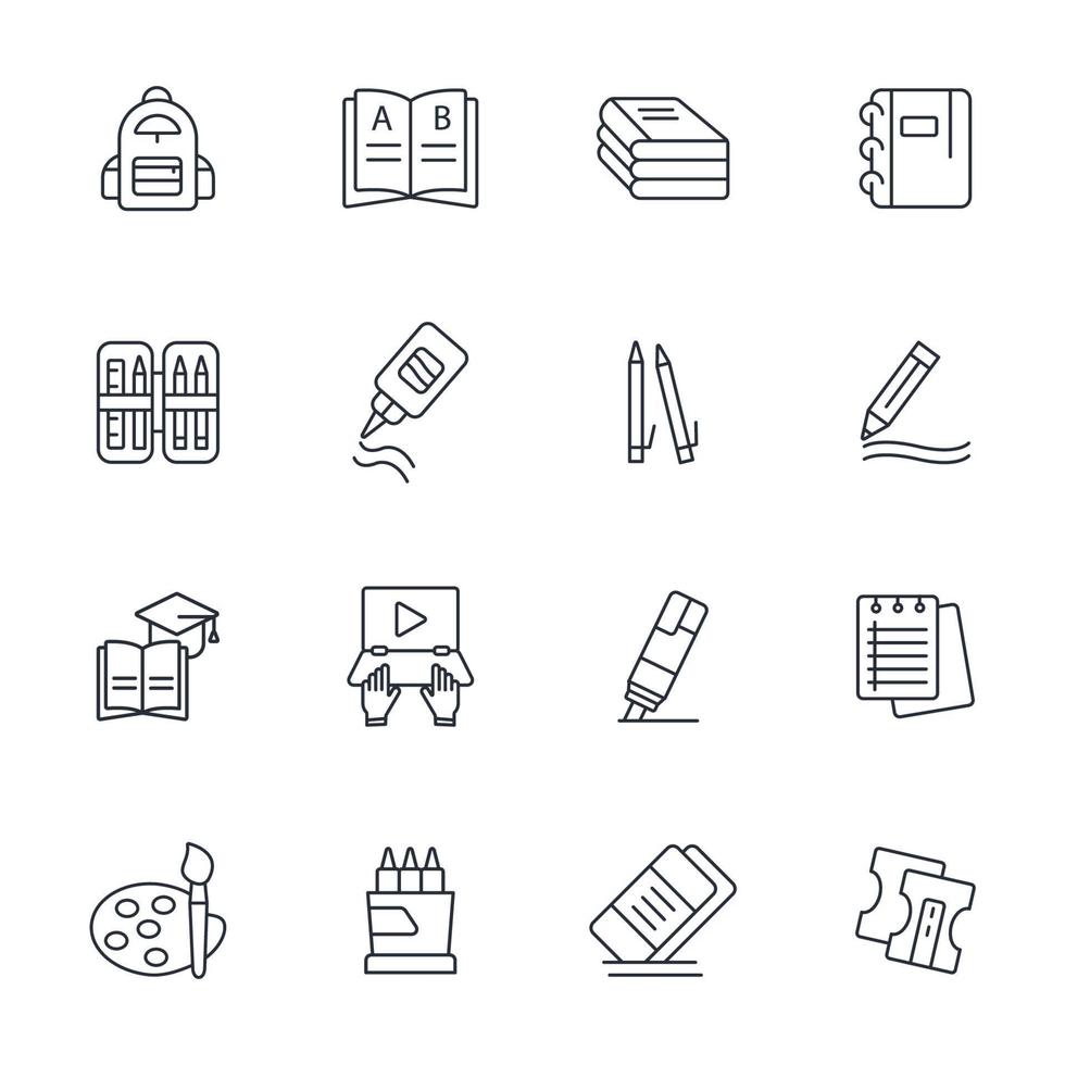 jeu d'icônes de fournitures scolaires. fournitures scolaires pack symbole éléments vectoriels pour le web infographique vecteur