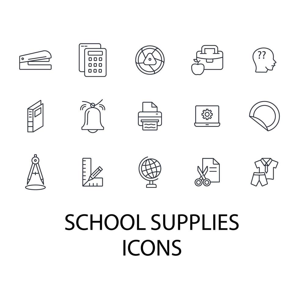 jeu d'icônes de fournitures scolaires. fournitures scolaires pack symbole éléments vectoriels pour le web infographique vecteur