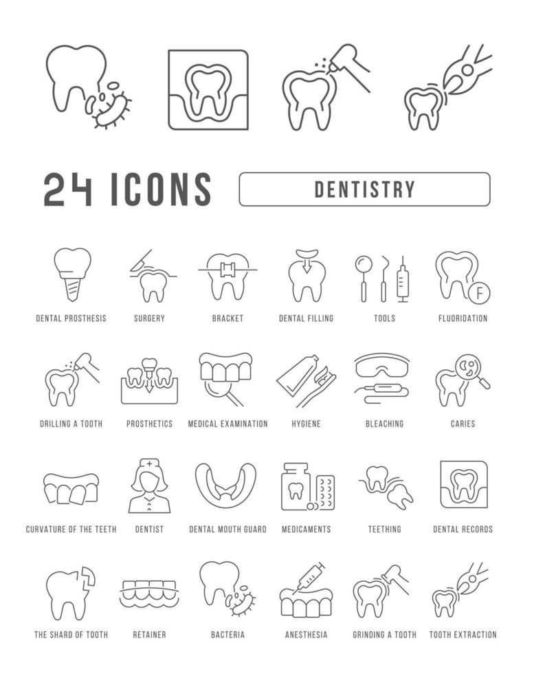 ensemble d'icônes linéaires de la dentisterie vecteur