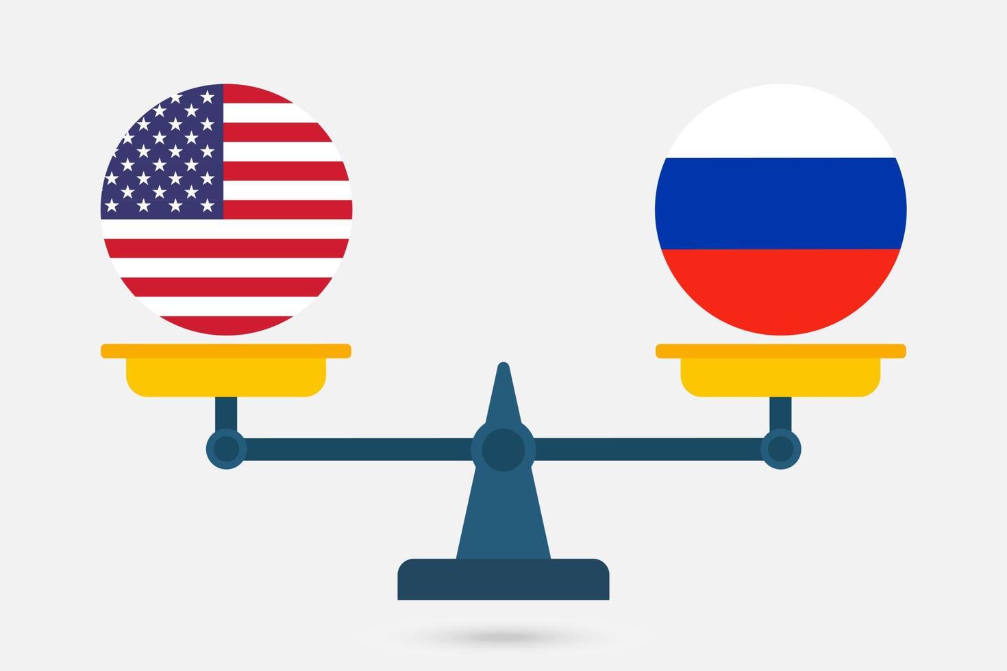 échelles équilibrant les états-unis et le drapeau de la russie. illustration vectorielle. vecteur