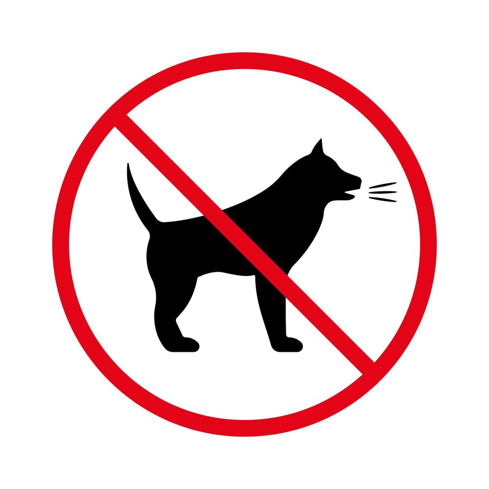 icône de silhouette noire d'écorce de chien d'interdiction de danger. interdire le pictogramme canin en colère. symbole de cercle d'arrêt rouge d'écorce d'animal de compagnie. aucun signe d'aboiement de bruit de chiot autorisé. interdire les chiens agressifs. illustration vectorielle isolée. vecteur