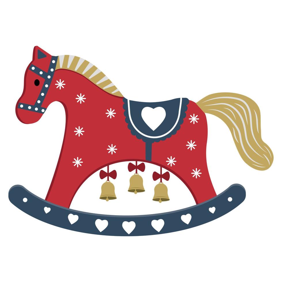 jouet de noël pour le cheval à bascule de sapin de noël dans un style vintage avec un symbole de la nouvelle année. illustration vectorielle isolée sur fond blanc. vecteur