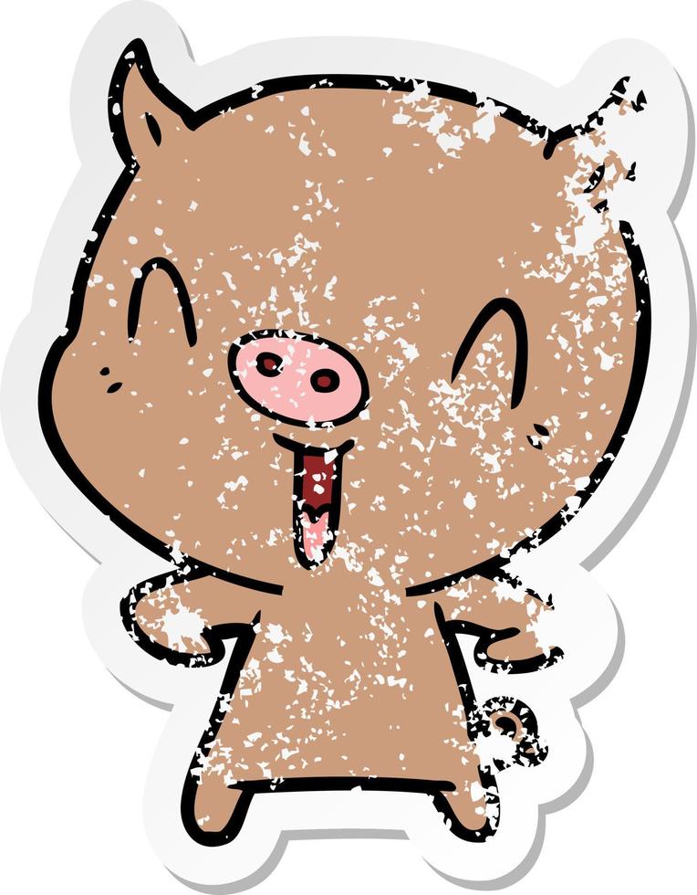 autocollant en détresse d'un cochon de dessin animé heureux vecteur