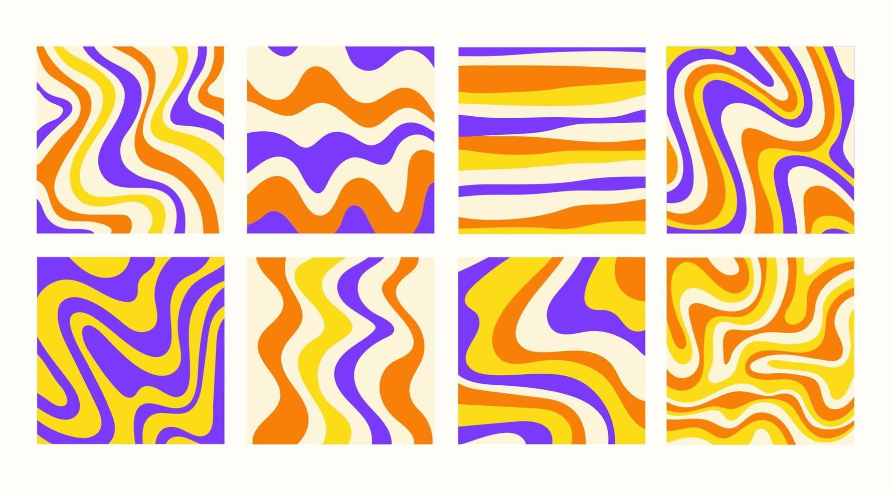 arrière-plans carrés abstraits avec des vagues colorées. illustration vectorielle à la mode dans le style rétro des années 60, 70. couleurs bleu, jaune et orange vecteur