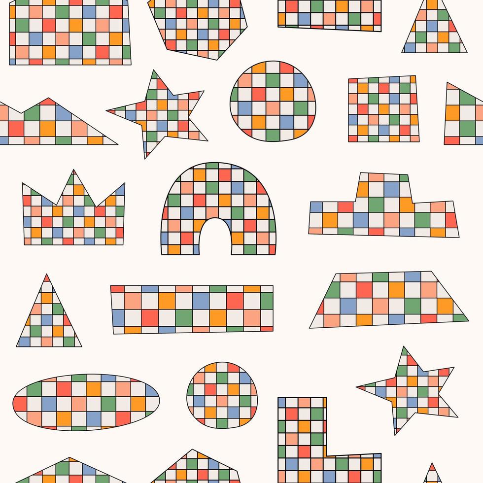 motif rétro abstrait sans couture avec des figures géométriques en damier dans le style des années 70, 80. illustration vectorielle vecteur