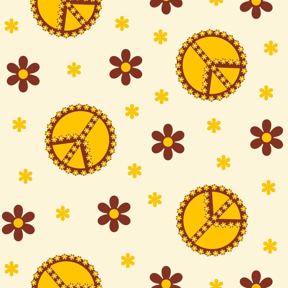 motif floral hippie rétro sans couture avec symbole de paix et fleurs de marguerite sur fond clair. illustration vectorielle groovy dans le style des années 60, 70 vecteur