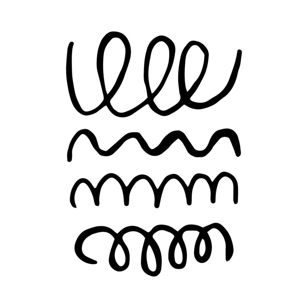 ensemble vectoriel d'éléments abstraits de doodle, tourbillons, lignes ondulées. illustration moderne simple dessinée à la main