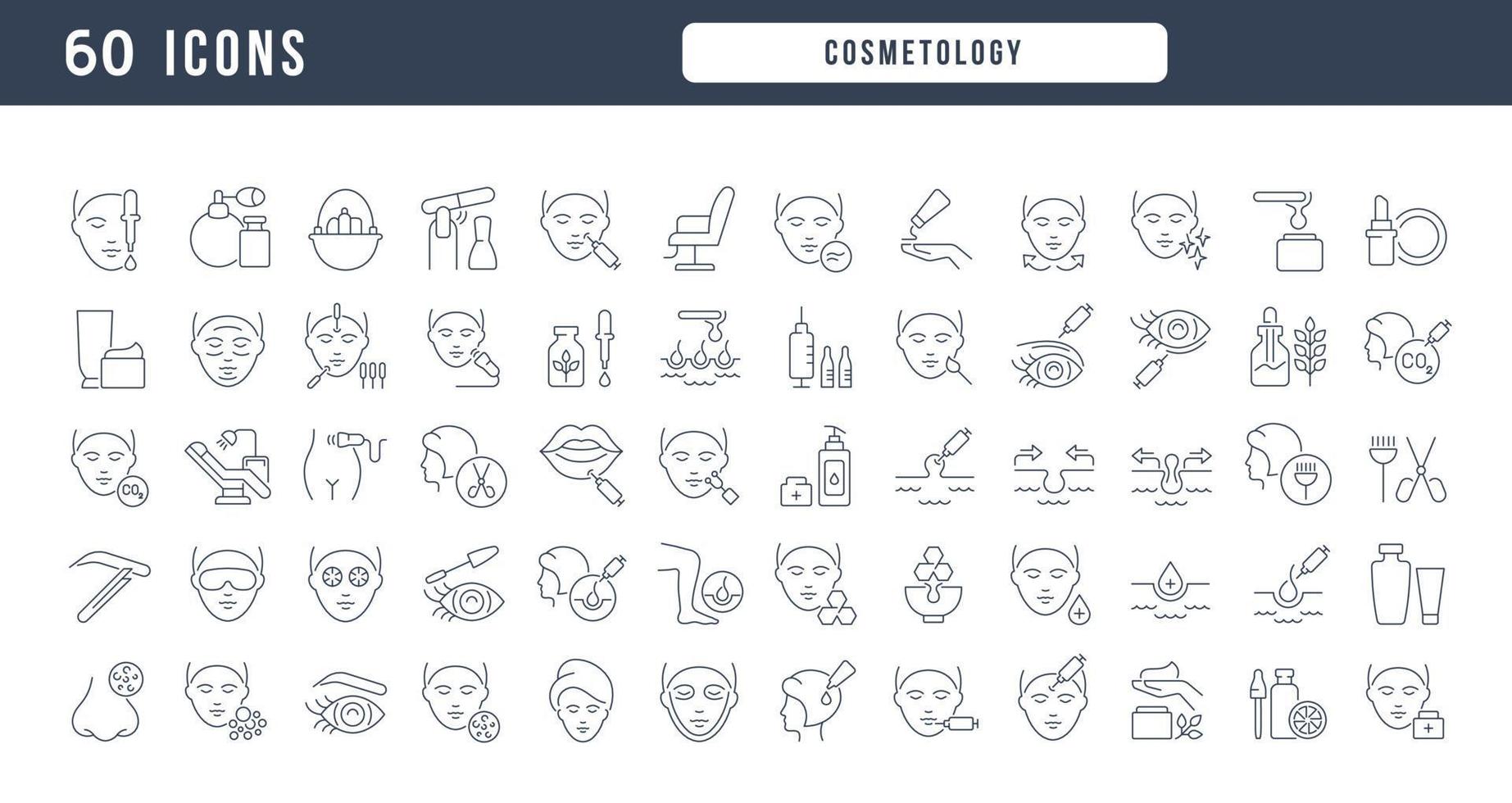 ensemble d'icônes linéaires de cosmétologie vecteur