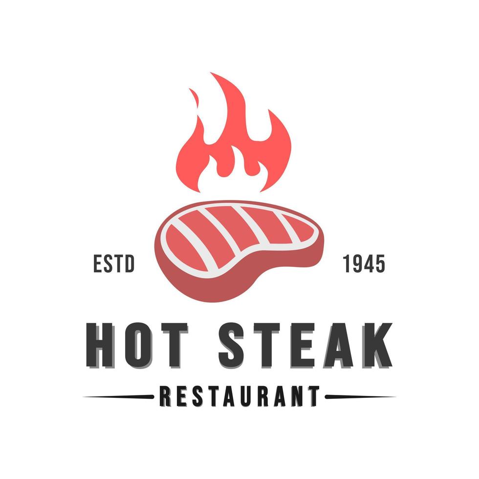 modèle de logo de restaurant steak de viande avec fond isolé vecteur