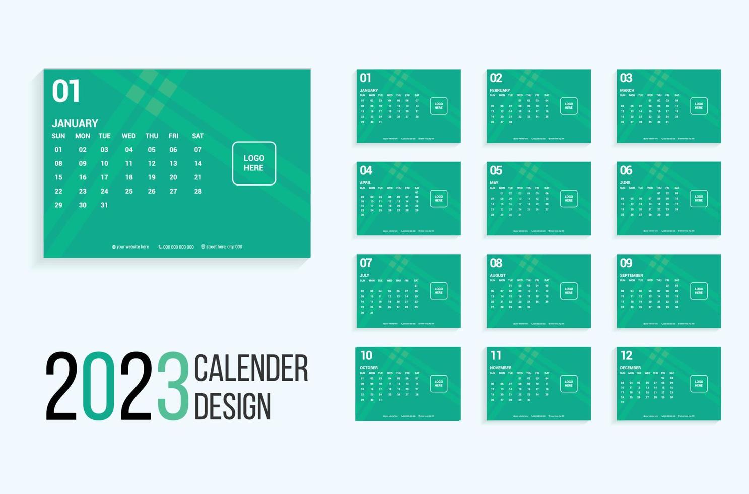 Conception de modèle de calendrier 2023 vecteur