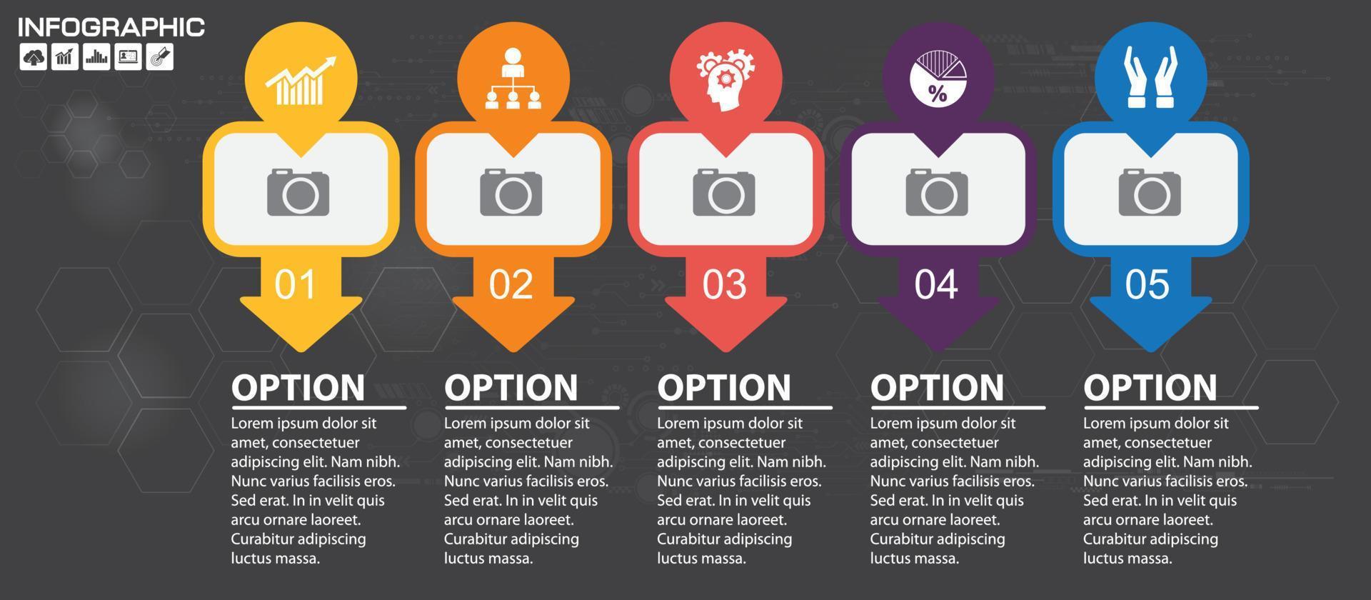 concept d'entreprise avec options, pièces, étapes ou processus. peut être utilisé pour la mise en page du flux de travail, le diagramme, les options de nombre, la conception Web. vecteur