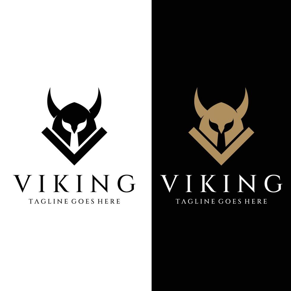 logo casque guerrier viking avec casque à cornes et viking avec la lettre v. le logo peut être utilisé pour les bateaux, les sports et autres. vecteur