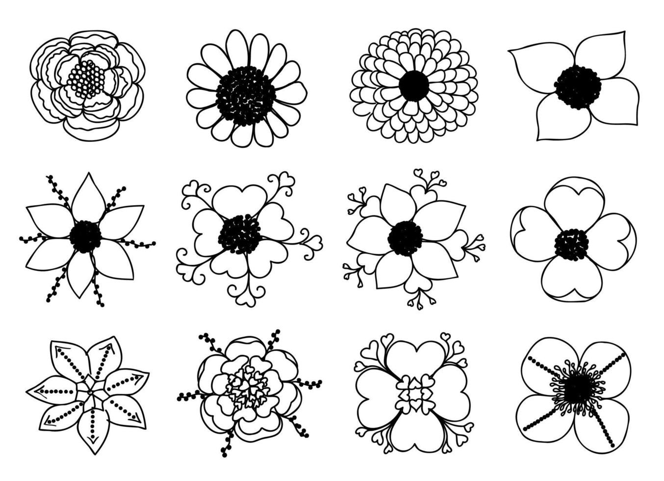 diverses fleurs sont dessinées sur un fond blanc, vous pouvez l'utiliser pour les cartes, le tatouage, l'impression de vêtements, la coloration, le 8 mars, la Saint-Valentin, etc. vecteur