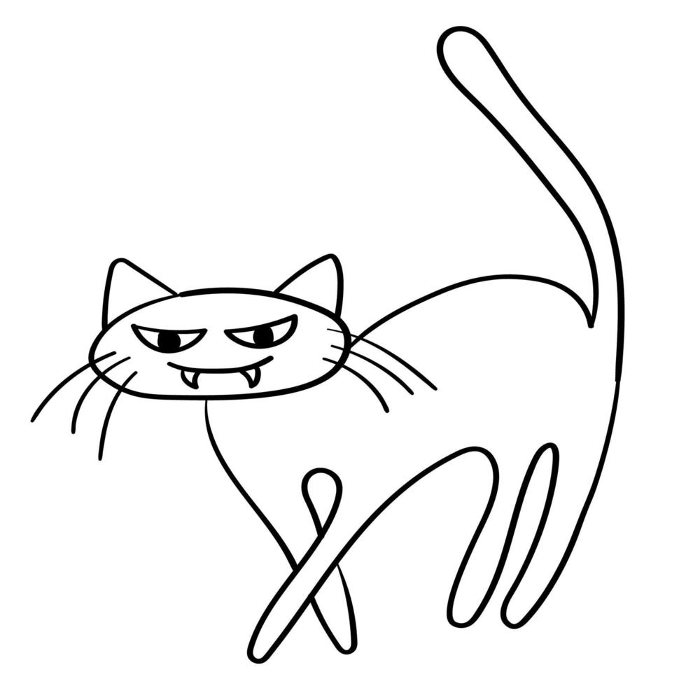 autocollant doodle silhouette d'un chat pour halloween vecteur