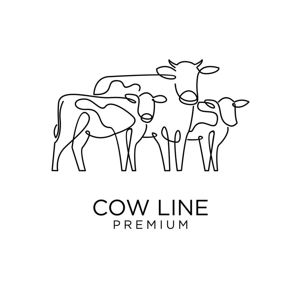 vache ferme ligne mono dessin unique logo icône création vecteur