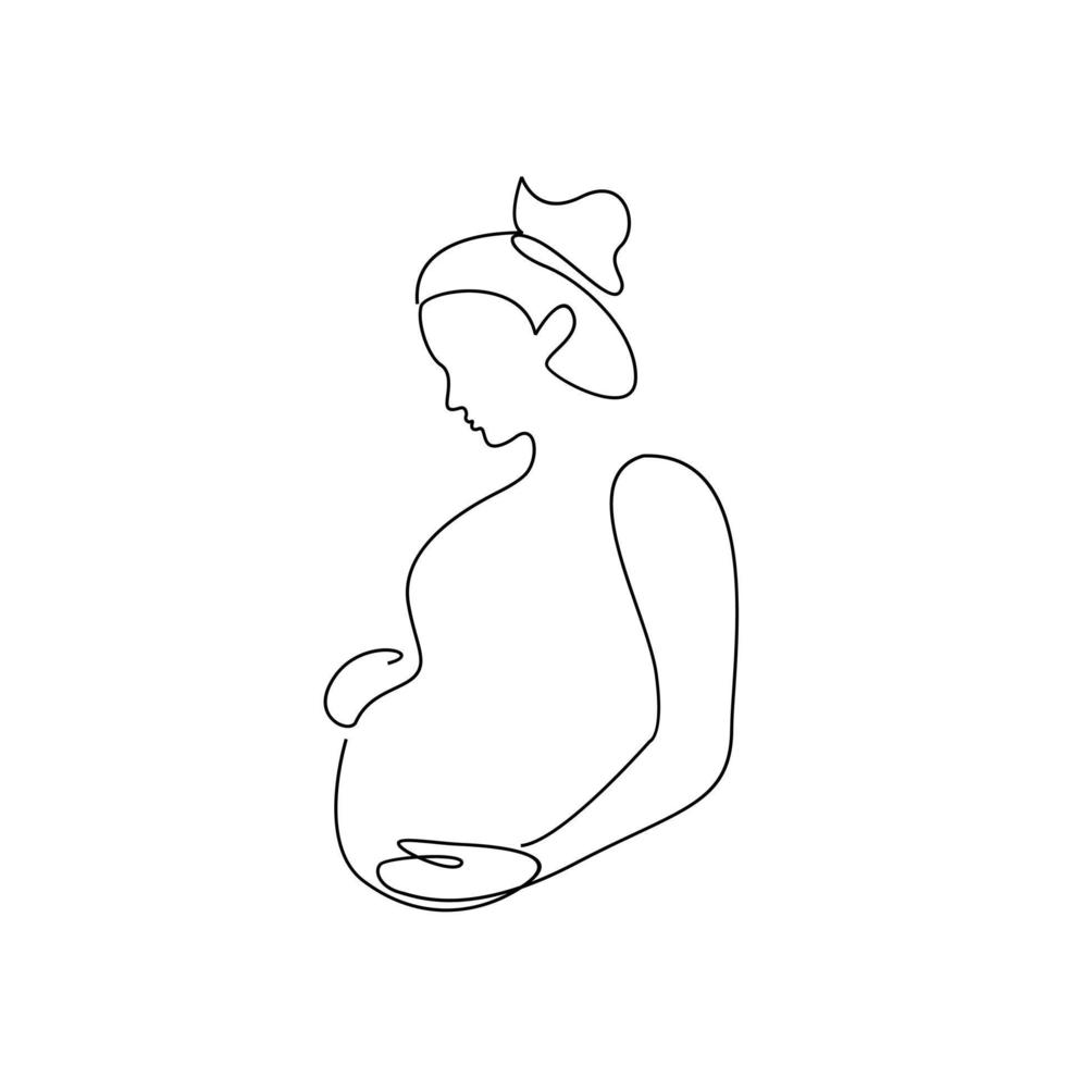 un dessin au trait d'une femme enceinte heureuse vecteur